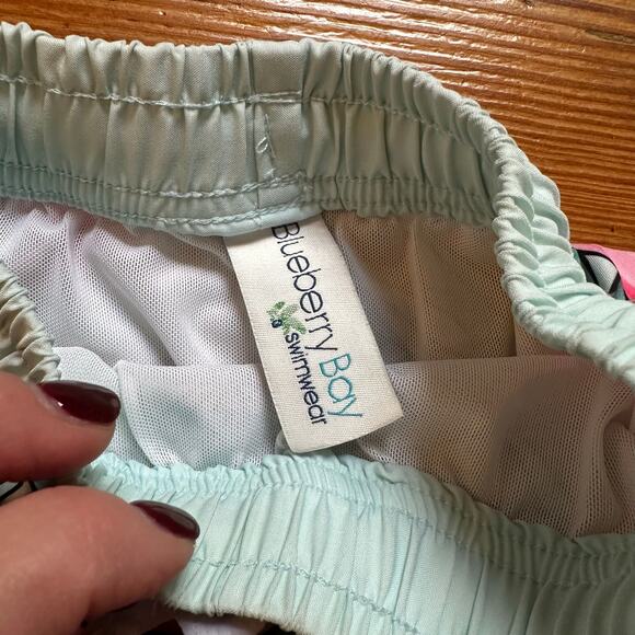 Blueberry Bay light blue Hawaiian floral drawstring swim trunks shorts  SIZE 2T - Picture 2 of 3